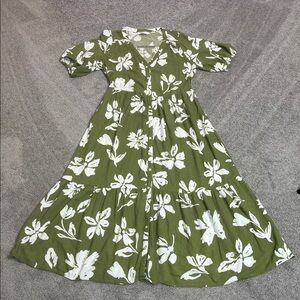 Green Floral Button Through Midi Dress Sonoma Size Medium